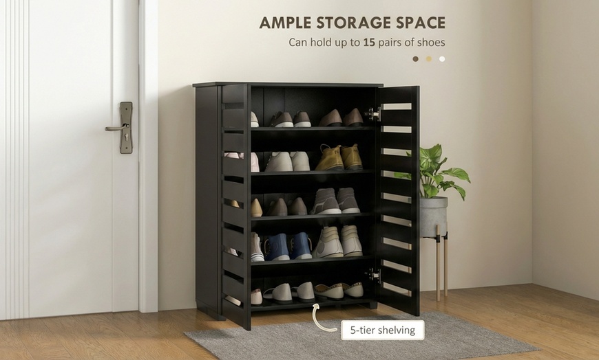 Image 5: HomCom Shoe Storage Cabinet with Slatted Doors 