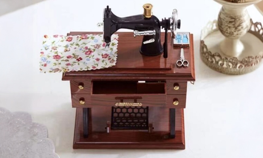 Image 3: Vintage Simulated Small Sewing Machine Model Music Box