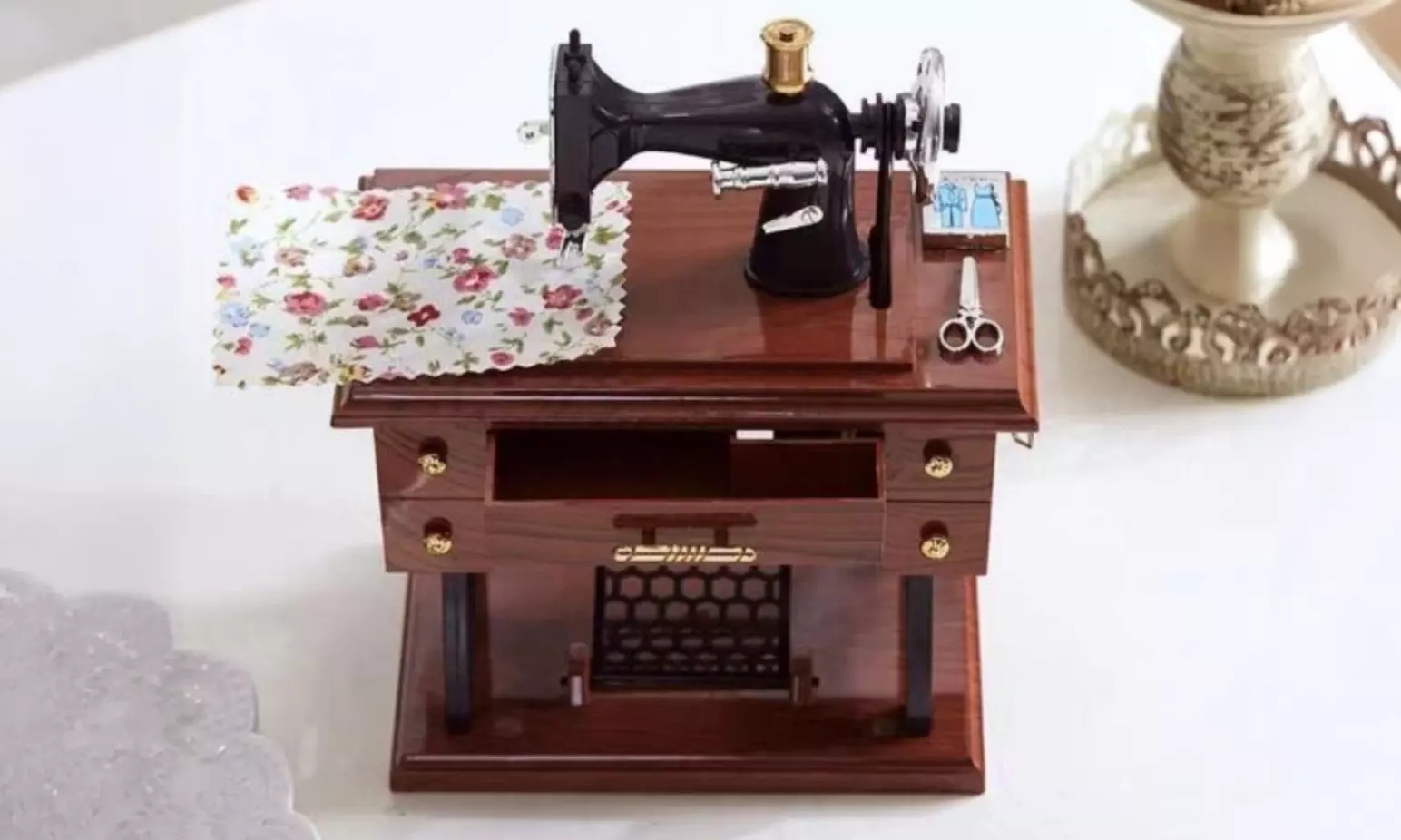 Vintage Simulated Small Sewing Machine Model Music Box