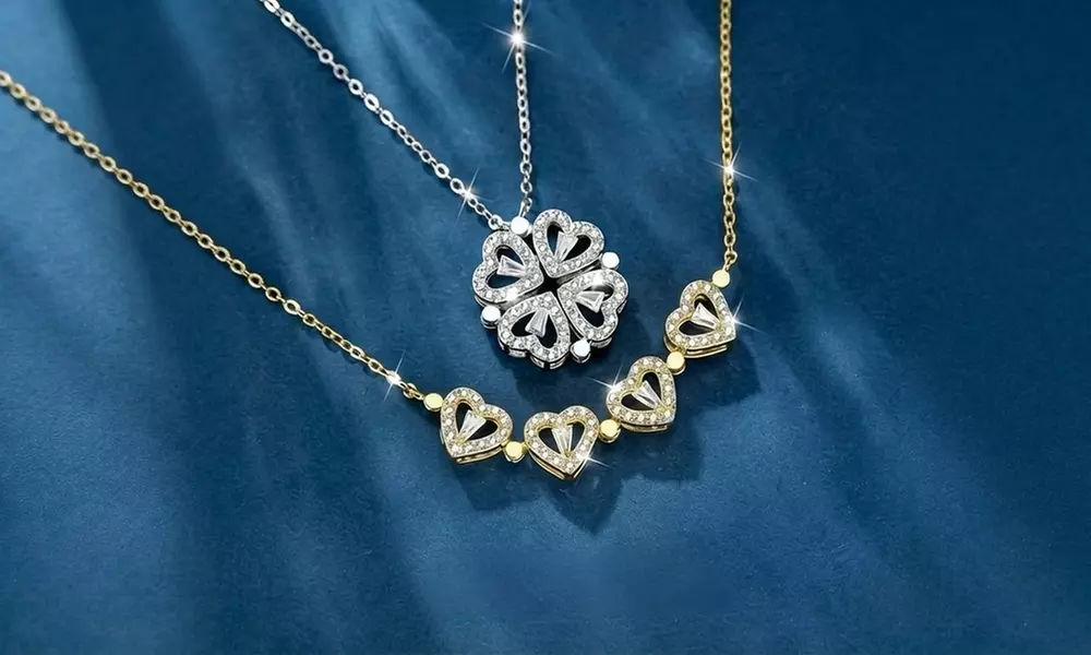 2er-Set Halsketten mit Anhängern im Kleeblatt-Herz-Design