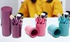 Professional Pastel Shades 10 Makeup Brushes with Faux Leather Cylinder Case