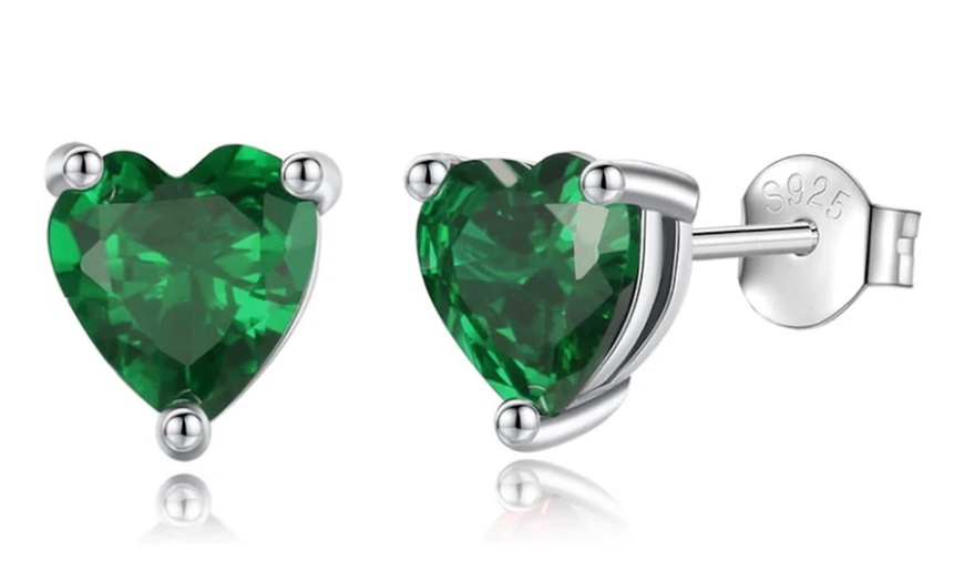 Image 3: The Cutest Earring: Solid Sterling Silver- Gemstone Heart Studs
