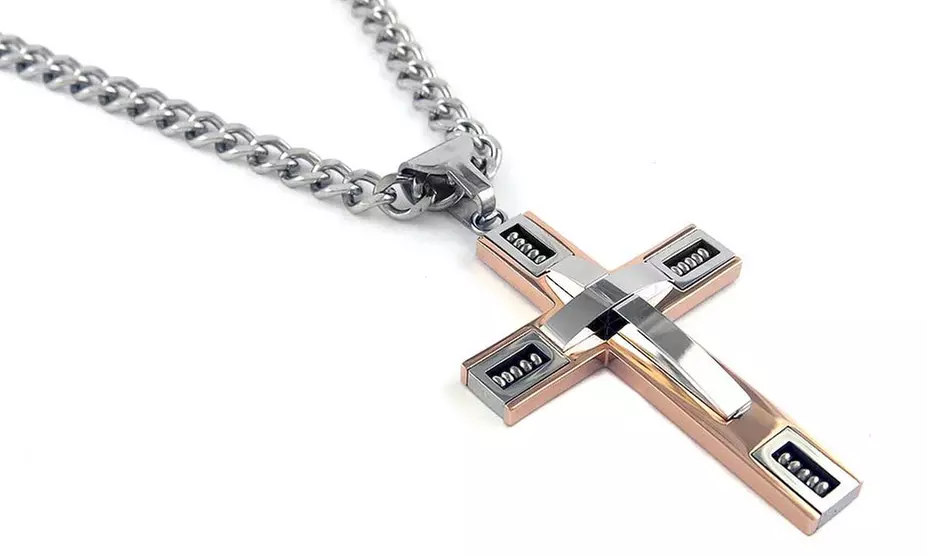 Men's Cross Necklace in Stainless Steel + 24" Inch Curb Chain