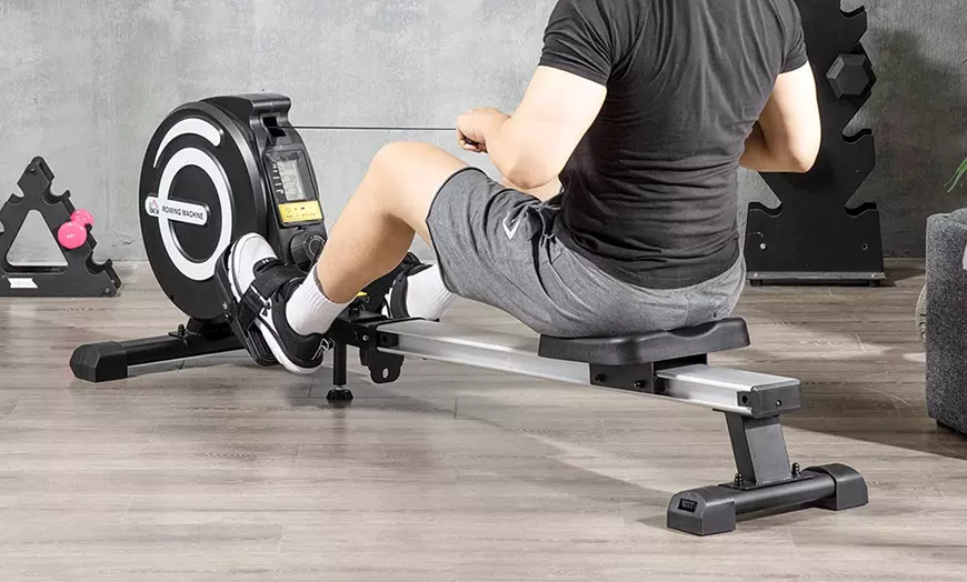 Image 1: HomCom Adjustable Rowing Machine for Indoor Fitness 