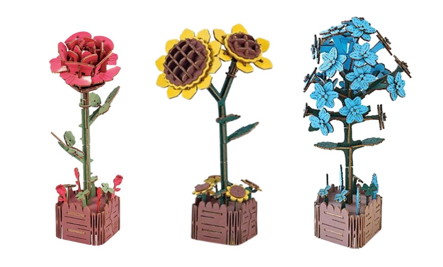 Image 1: LEGO Inspired 3D Wooden Flower Puzzle Set