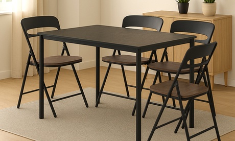 Juego de 4 sillas plegables de metal con asiento de madera: Negro