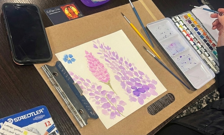 Image 3: Watercolor Painting w/ Coffee & Peace Cake for One, Two or Four People