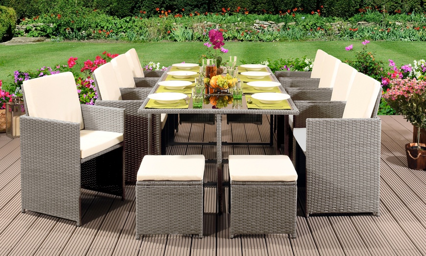 Image 3: 9, 11 or 13 Piece High Back Rattan Effect Cube Dining Set
