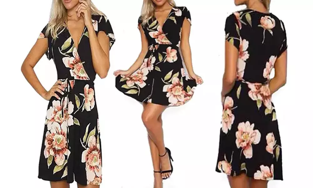 Robe florale de style bohème avec col en V, modèle court ou long au choix, livraison offerte - Image 3