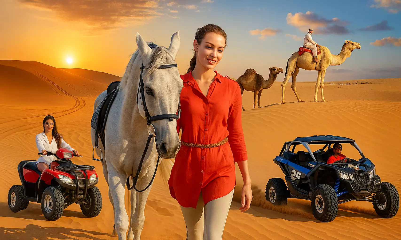 Dubai & Sharjah Desert Safari with Horse, Camel Ride or Quad Bike