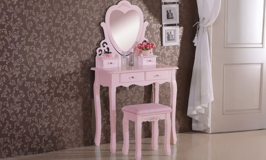 Image 1: Hollywood-Themed Dressing Table with Heart Shaped Mirror and Stool