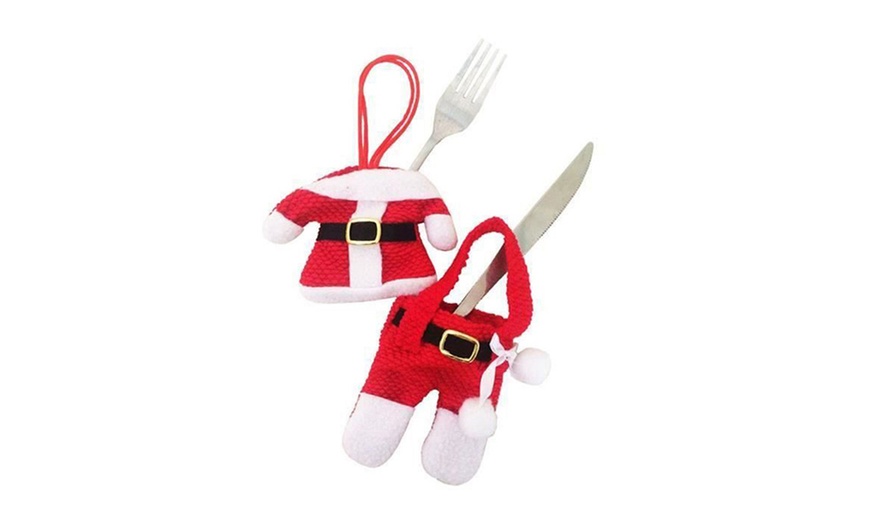 Image 2: 3 Packs Christmas Wine Bottle Bags / Santa Claus Cutlery Set