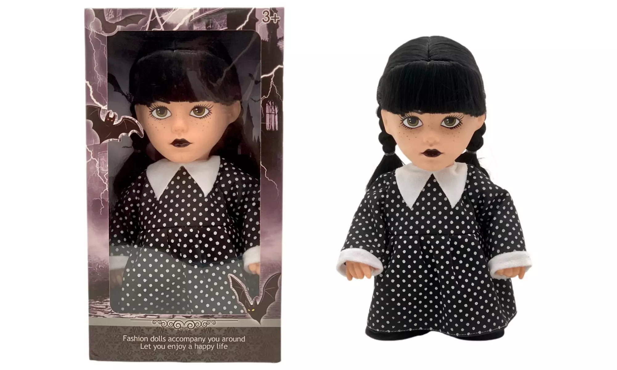 Wednesday Addams-Inspired Walking Doll with Music and Iconic Outfit