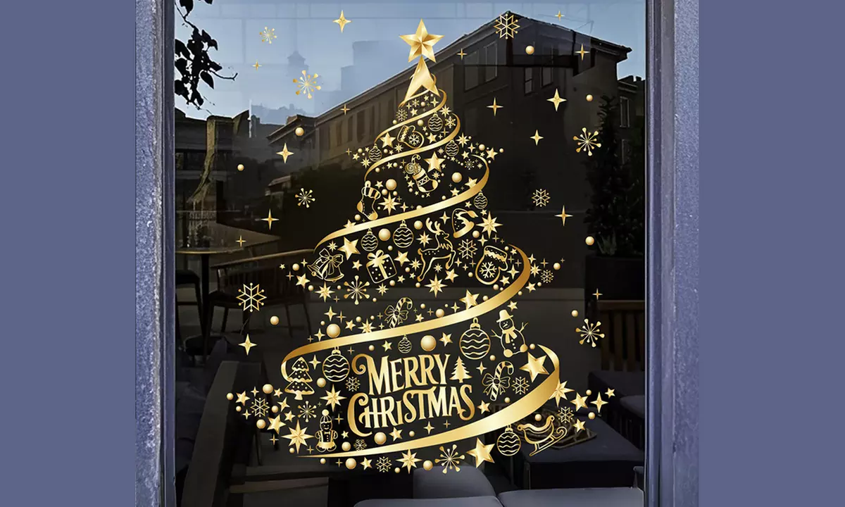 Pack di 2 adesivi stampati con albero di Natale dorato