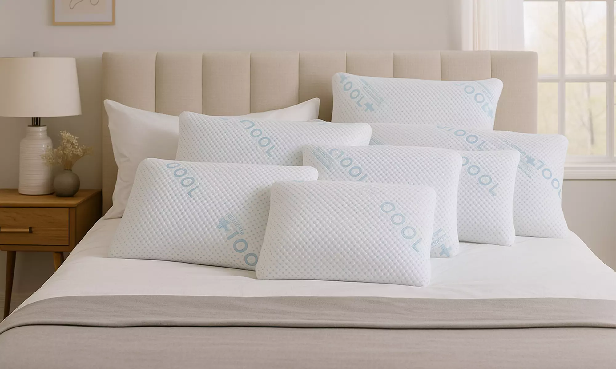 Sampur rolkussen met jacquard geweven tijk, naar keuze met 1 of 2 hoofdkussens - Primary Image