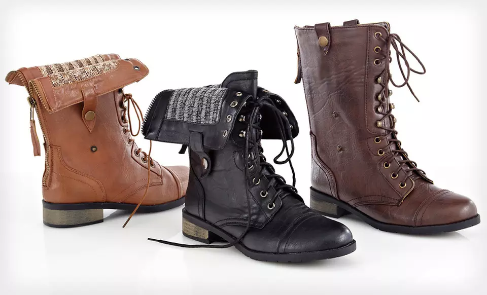 $29 for Carrini Women's Vegan Leather Combat Boots ($80 List Price). Three Colors Available. Free Shipping and Returns. - Primary Image