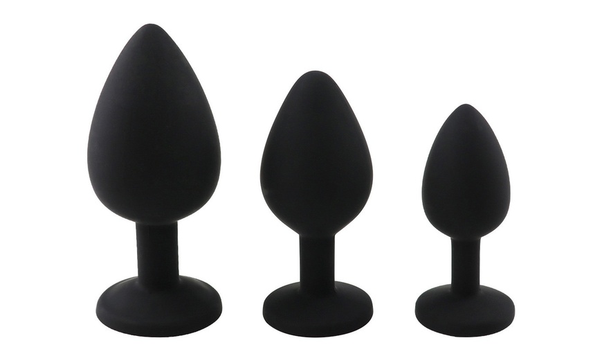 Image 4: 3pcs/set Silicone Jeweled Anal Plugs Large Medium Mini Plated Stopper Beads