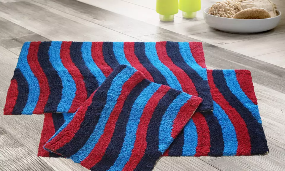 100% Cotton Multi-Color Wave Bath Rugs (3-Pack) - Primary Image