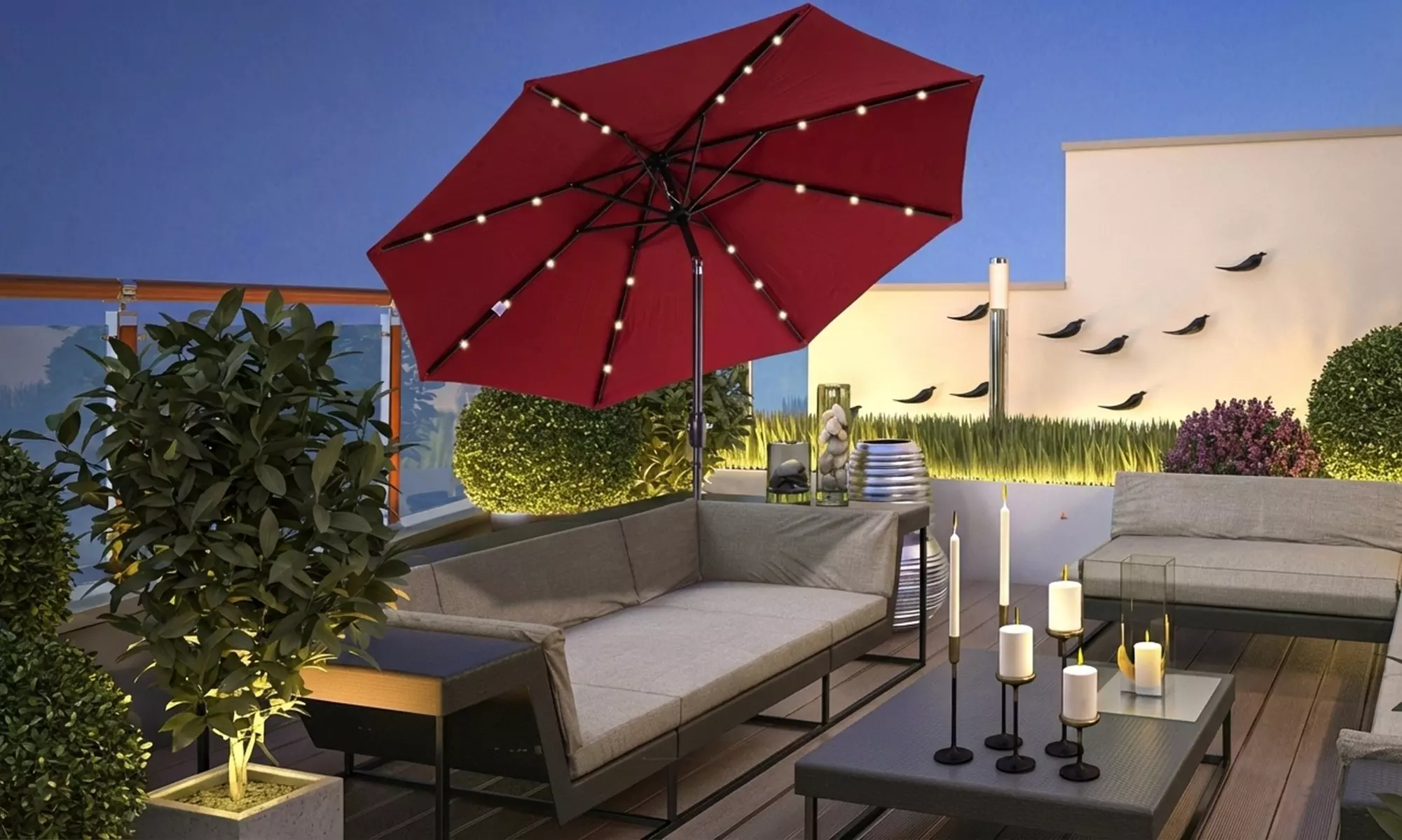 Outsunny Solar LED Tilt Parasol Umbrella