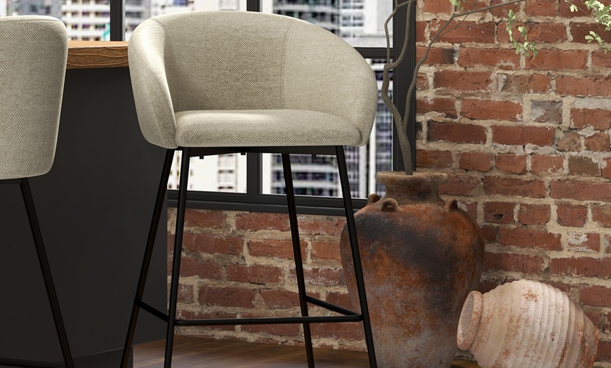 Image 4: Lote de 2 taburetes altos tapizados con respaldo, diseño contemporáneo