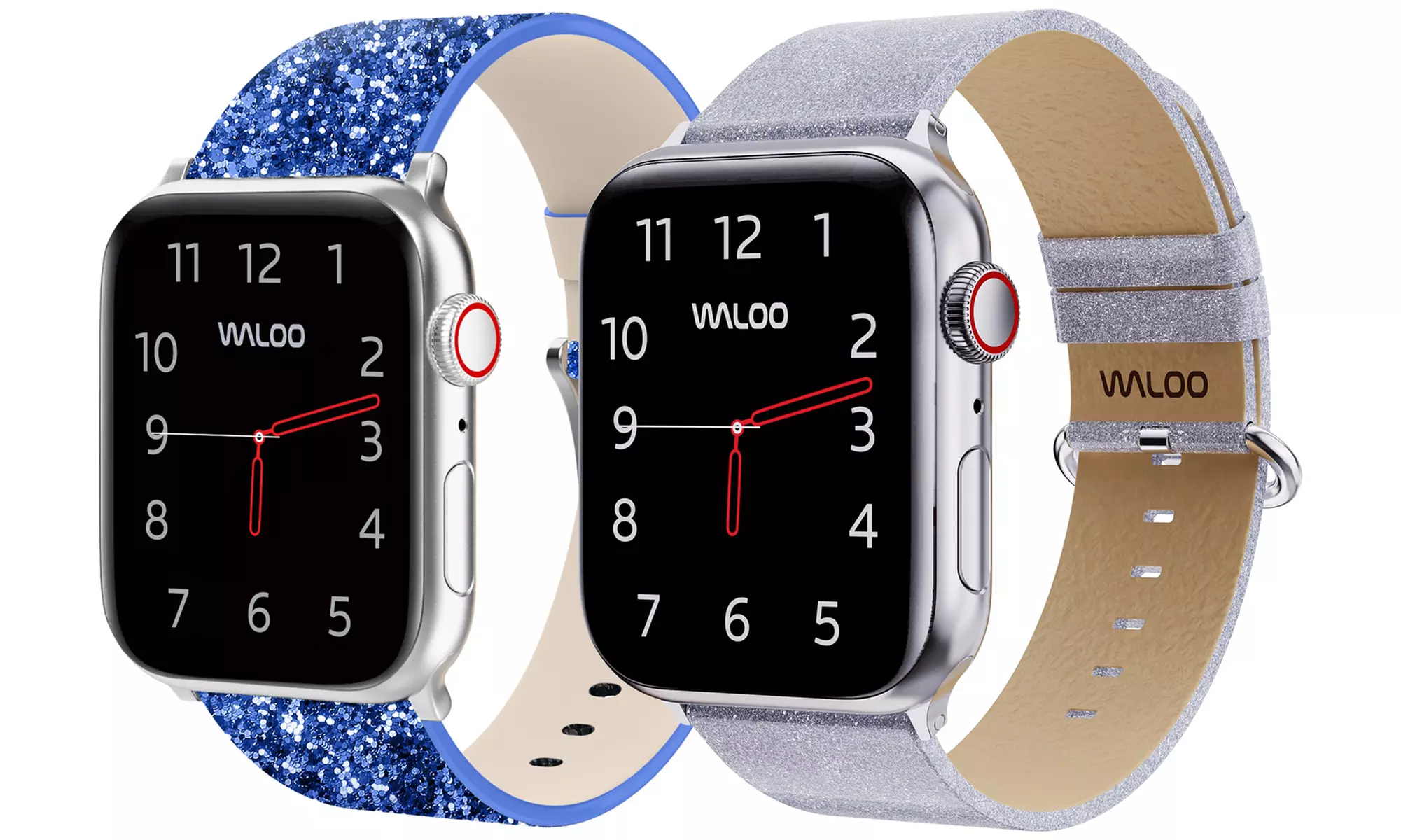 Waloo 2-Pack of Leather Bling and Shiny Brilliance Apple Watch Bands