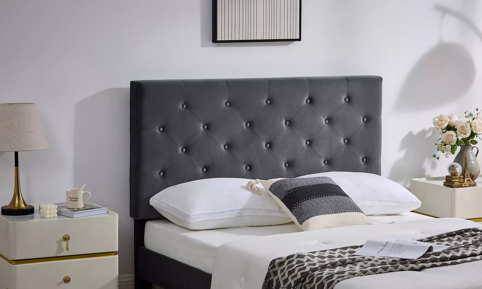 Ottoman Storage Bed Frame with Tufted Headboard
