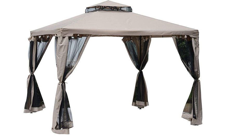 Image 4: Outsunny 3m x 3m Gazebo with Net Curtains, Stylish Metal Design