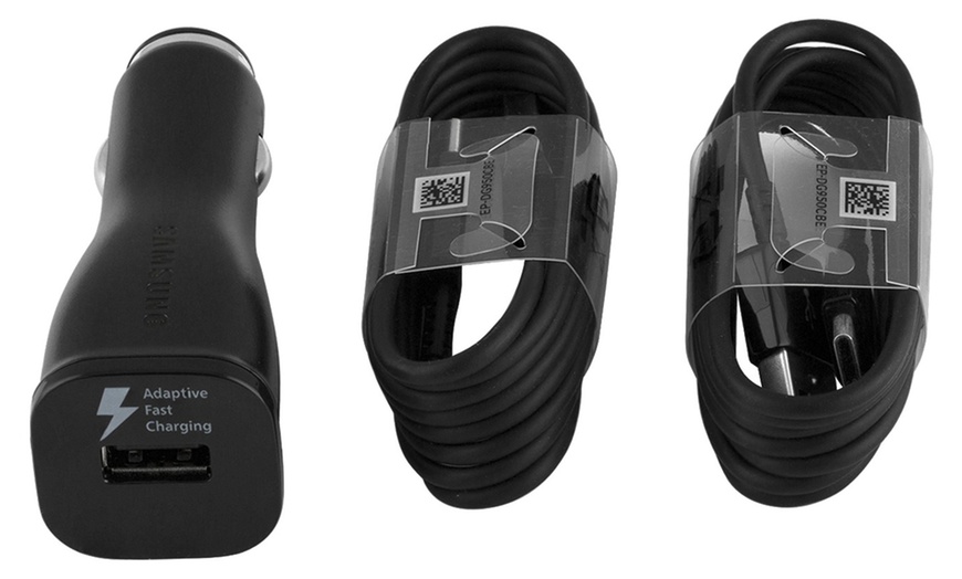 Image 3: Samsung Fast Car Charger with 2 USB C Type-C Cables for S8 S9 Plus Note 8
