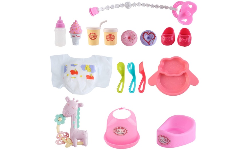 Image 6: Deao 14'' My First Baby Doll Play Set with 15-Piece Accessories 