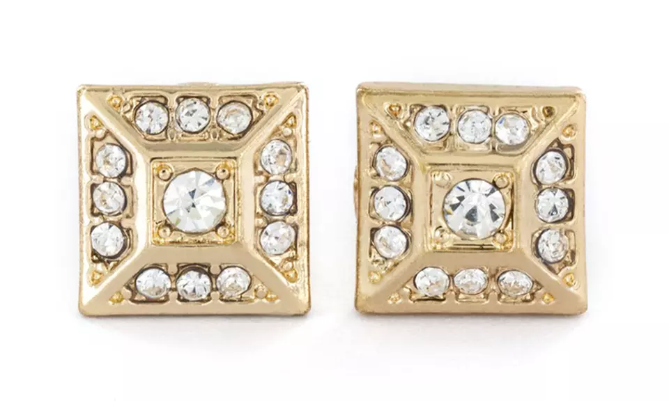 Micro Pave Crystal Square Pyramid Stud Post Earrings
