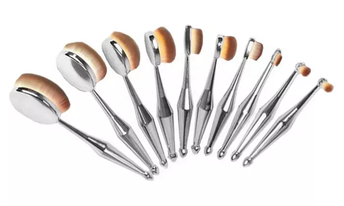 Professional Oval Kabuki Cosmetic Makeup Brushes Set - 10 Pieces