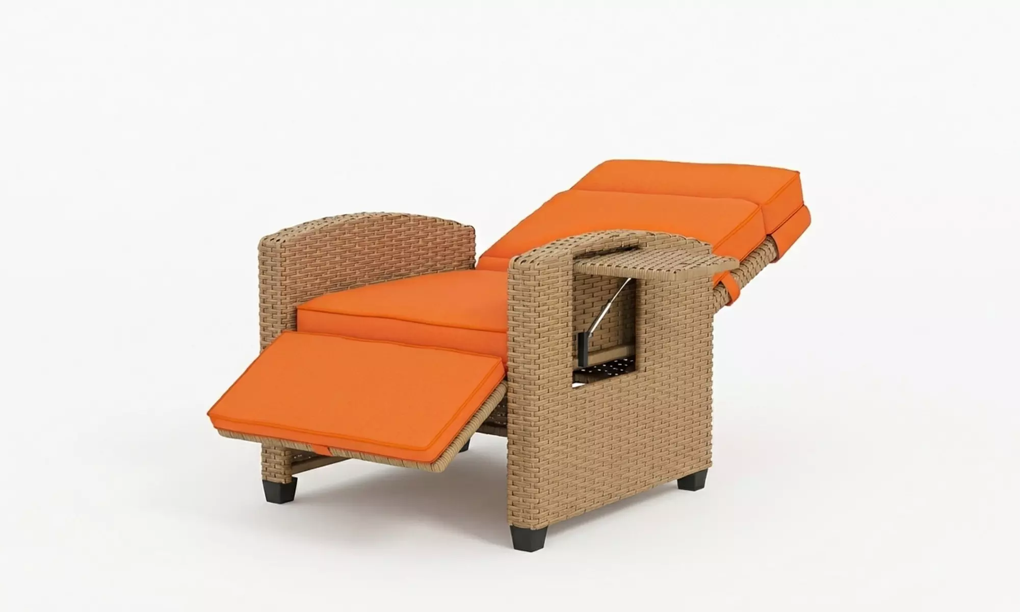 Outsunny Rattan-Effect Recliner Chair with Footrest and Side Tray