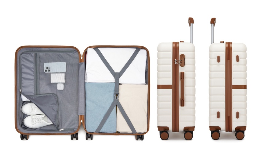 Image 13: KONO Stylish Stripe Design Suitcase with Spinner Wheels