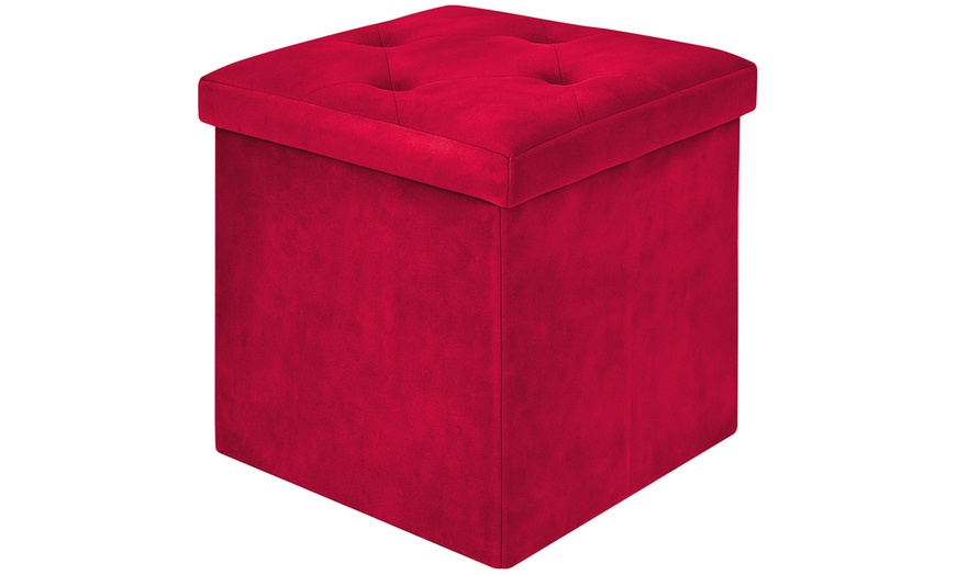 Image 13: Eleganter, gepolsterter Samt-Pouf mit Stauraum