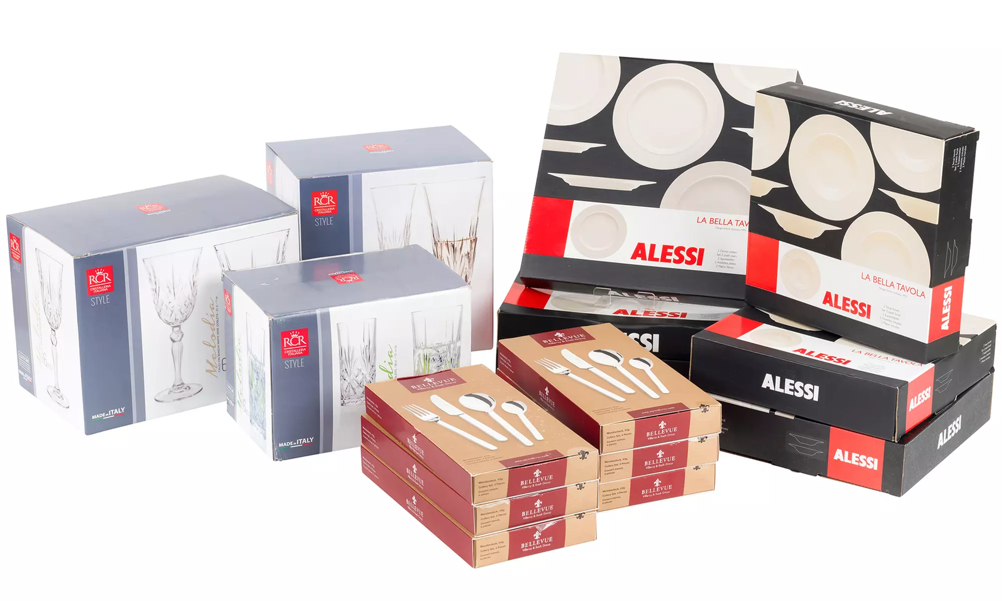 Alessi La Bella Tavola Dinner Service with Bellevue by Villeroy & Boch Cutlery and RCR Melodia Crystal Glassware. - Second Medium