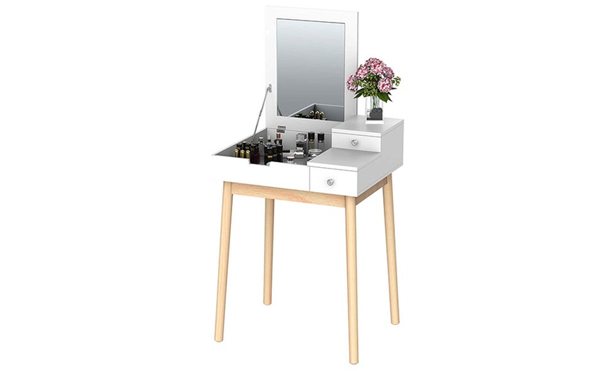 Image 1: HomCom Dressing Table with Desk Flip-up Mirror