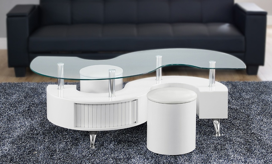 Image 3: S-Shaped Coffee Table and Stools