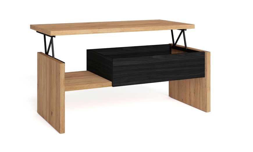 Image 2: Table basse élevable, chêne et noir, 110 x 50 x 45 cm