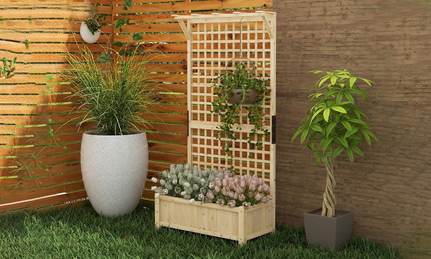 Image 1: Outsunny Trellis Planter with Raised Bed and Climbing Frame