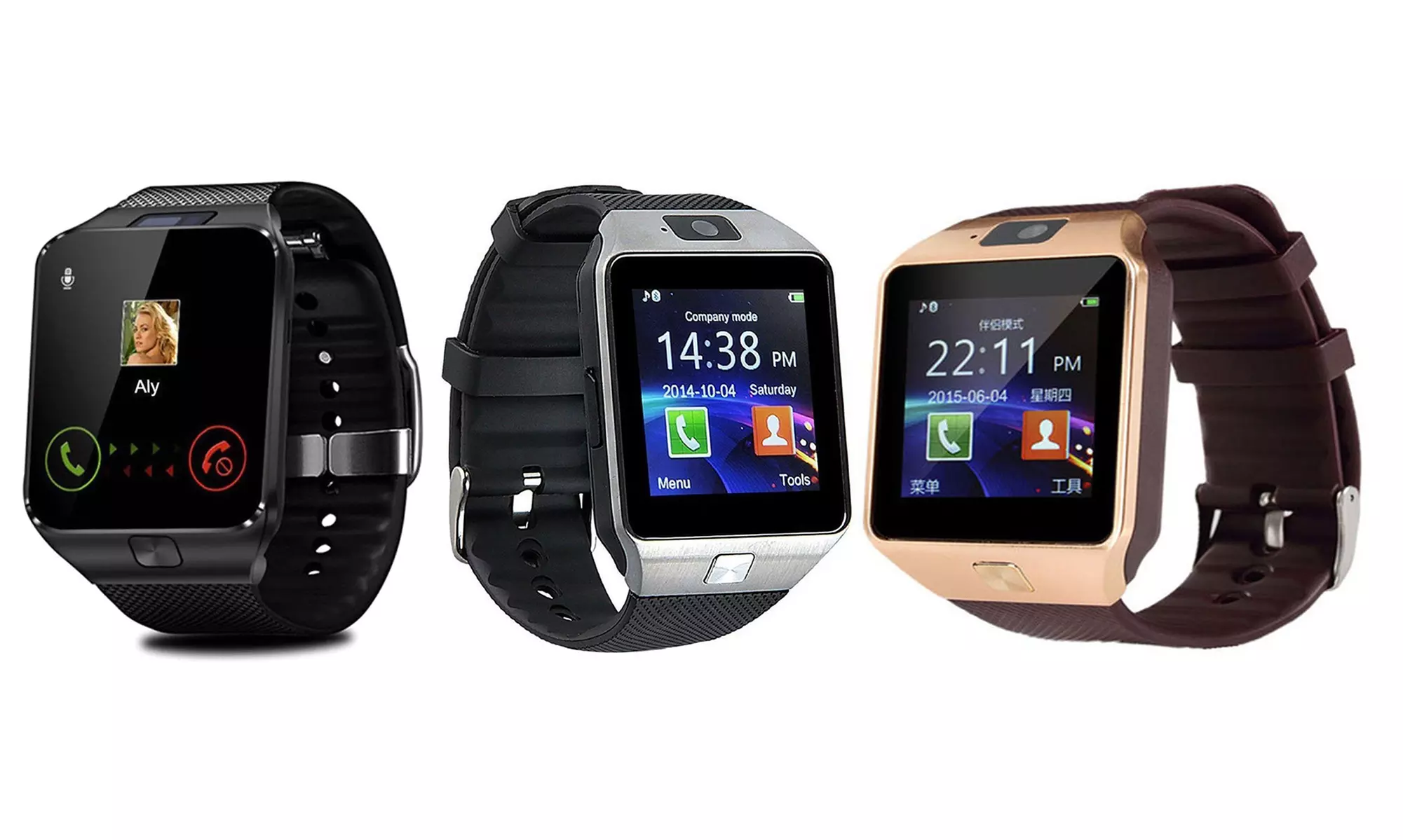 Smartwatch DZ09 mit HD-Kamera in Schwarz, Silber oder Roségold - Primary Image