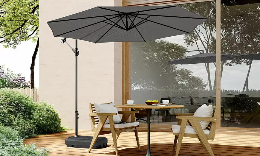 Image 1: Large 3m Grey Cantilever Parasol with Multiple Base Styles 