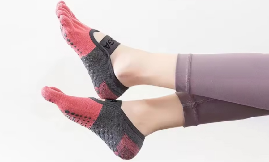 Image 3: Yoga Pilates Socks - Full Toe, Non-Slip Grip, Breathable Cotton