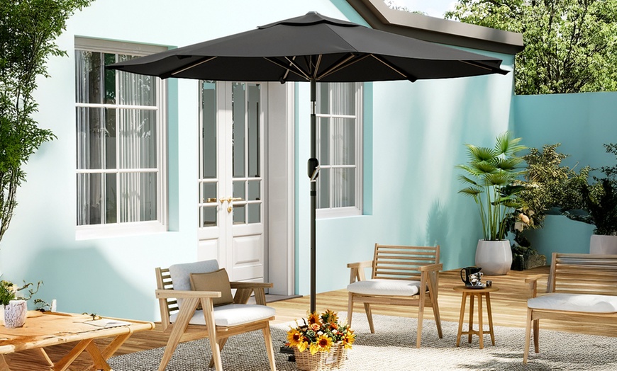 Image 29: Large 3m Black Rotating Outdoor Parasol with Multiple Base Styles