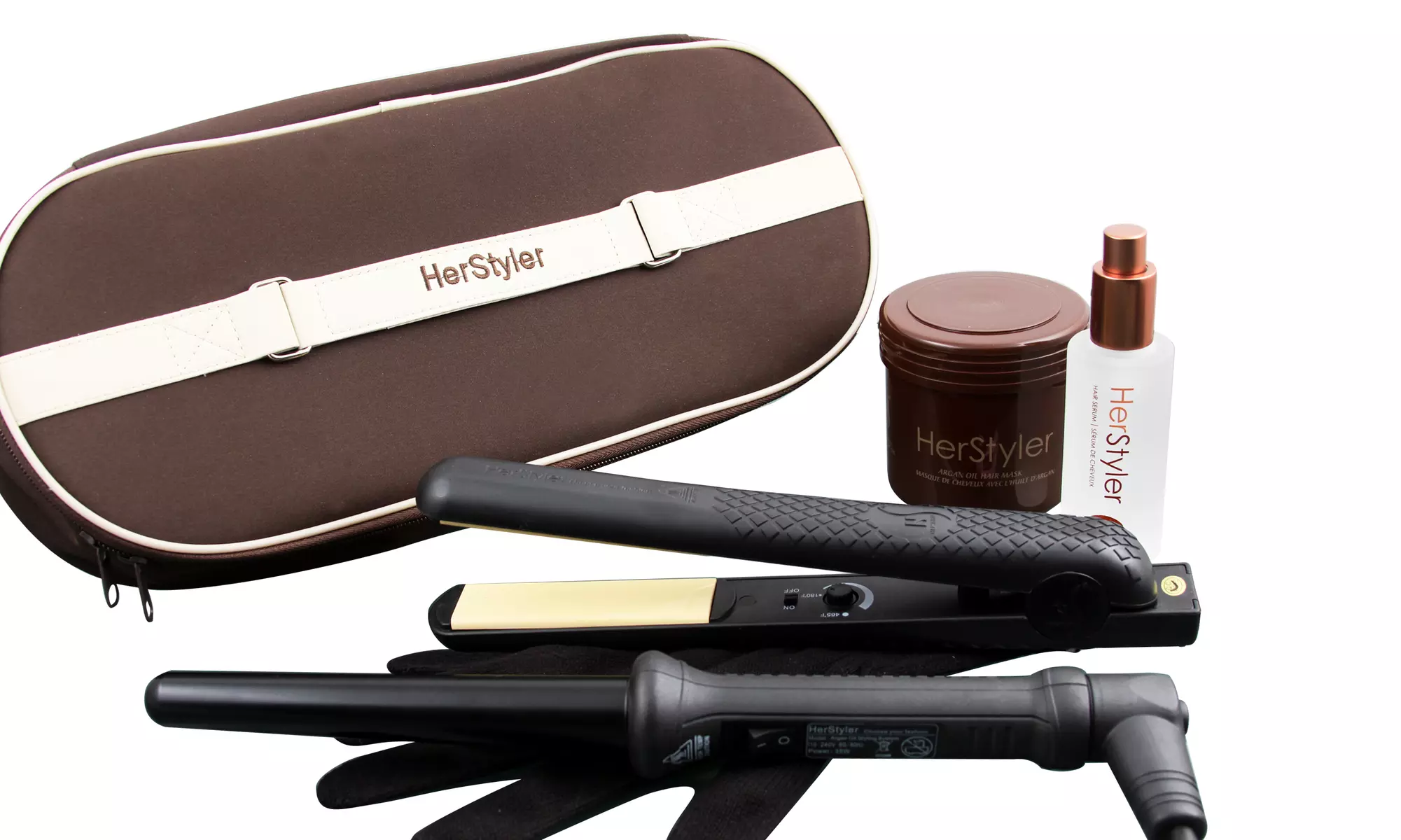 HerStyler Argan Oil Hairstyling System with a Flat Iron, Curling Iron, and Argan Oil Products - Primary Image