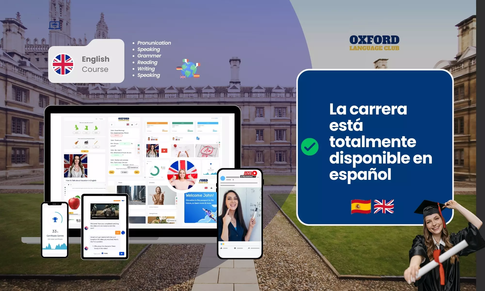 Curso de inglés con certificado de Oxford para niveles de A1 hasta B2