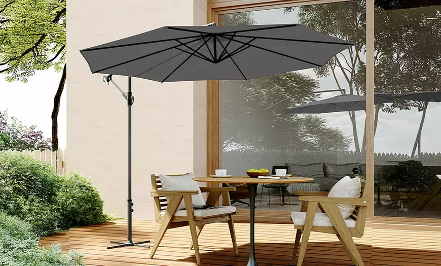 Image 21: Large 3m Grey Cantilever Parasol with Multiple Base Styles 