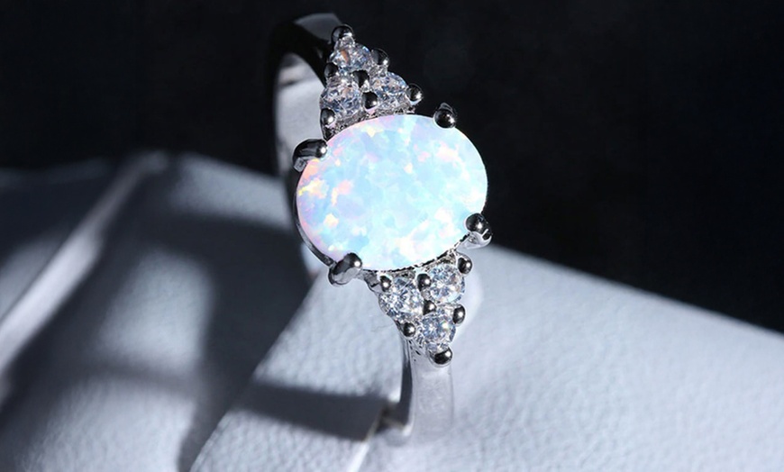 Image 1: Fire Oval Opal Cushion Cut Engagement Ring For Women Girls Birthday Gift
