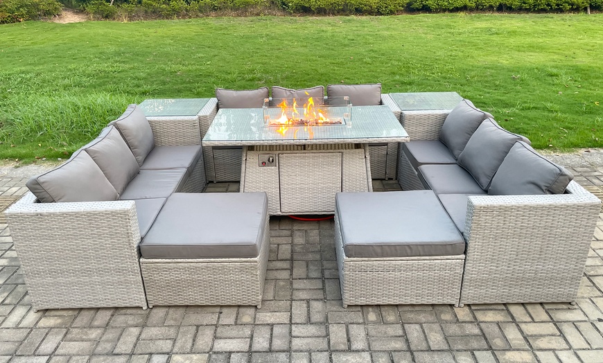 Image 1: Rattan Effect Garden Fire Pit Furniture Set