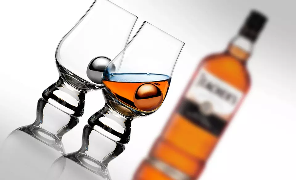 2-Glass Glencairn Scotch Tasting Set with Stainless Steel Ice Balls. - Primary Image