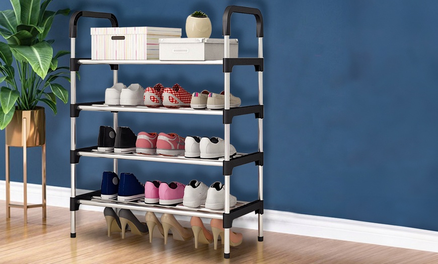 Image 5: Lightweight Multi-Tiered Stackable Mental Shoe Organiser for Entryway